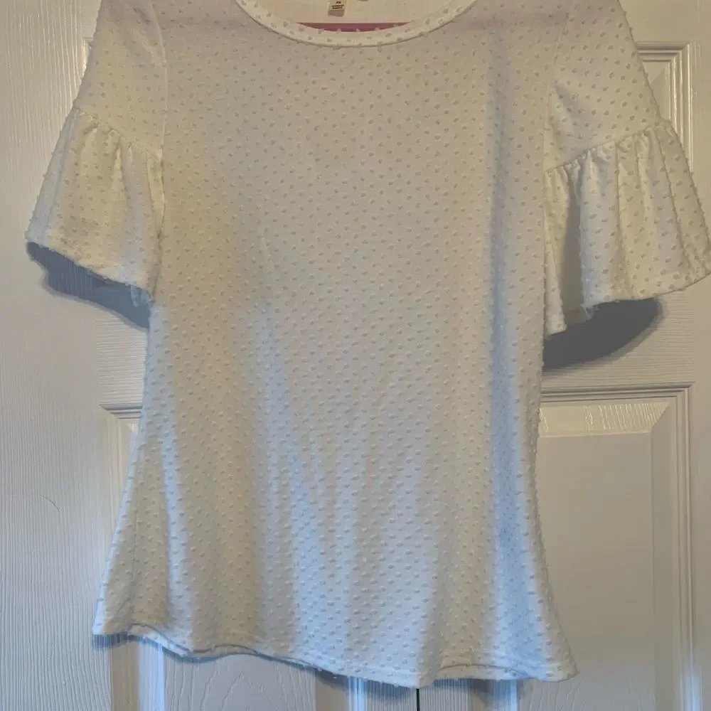White Ruffle Sleeve Top Petite Small - Picture 1 of 3